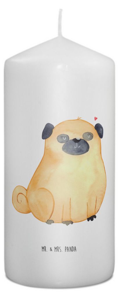 Mr. & Mrs. Panda Kerze Mops 15 x 7 cm - Weiß - Geschenk, Hundeliebe, Knuffig, Hund, Wachskerze, Stumpenkerze, Blockkerze, Erinnerungskerze, Erinne...