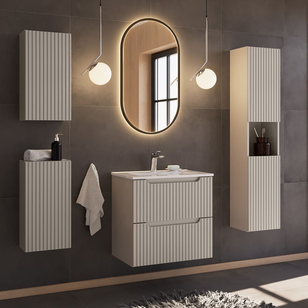 Badmöbel Set 5-teilig mit 60cm Waschtisch, kaschmir, NEWPORT-56-CASHMERE
