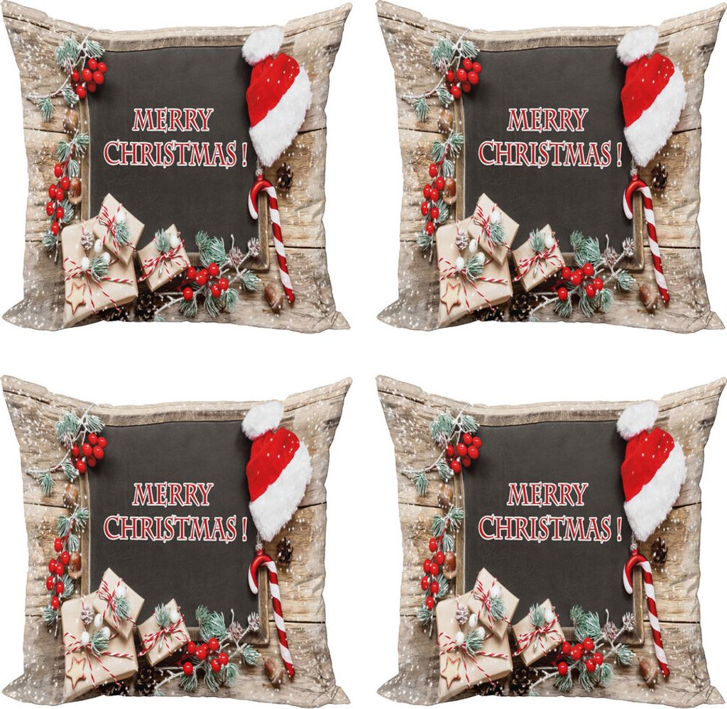 ABAKUHAUS Weihnachten Kissenbezug Set (4 Stück), Noel Konzept an Bord, Moderner Doppelseitiger Digitaldruck, 60 cm x 60 cm, Mehrfarbig