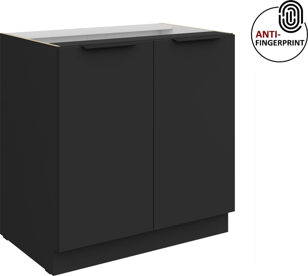 Küchen Unterschrank 80 cm Küche ARIA Schwarz ultra matt + Schwarz matt, hochwertige Fronten mit Anti Fingerprint Beschichtung Küchenzeile Küche...