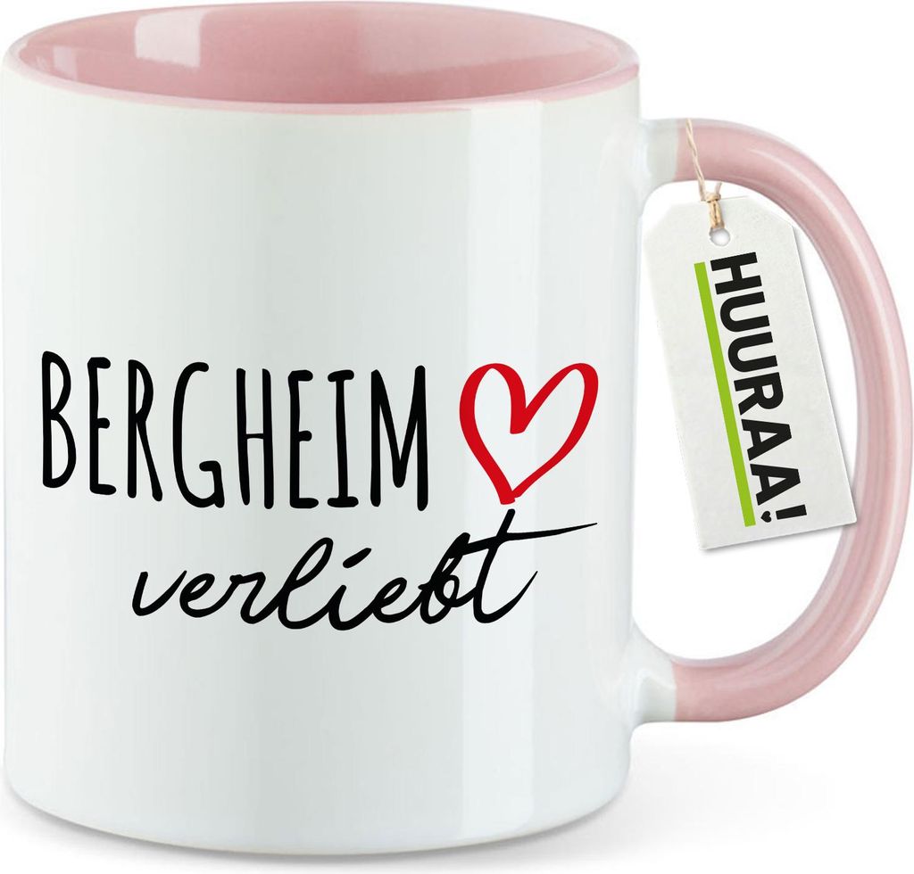 Huuraa Kaffeetasse Bergheim verliebt 330ml Rosa Keramik Kaffeebecher Geschenkidee
