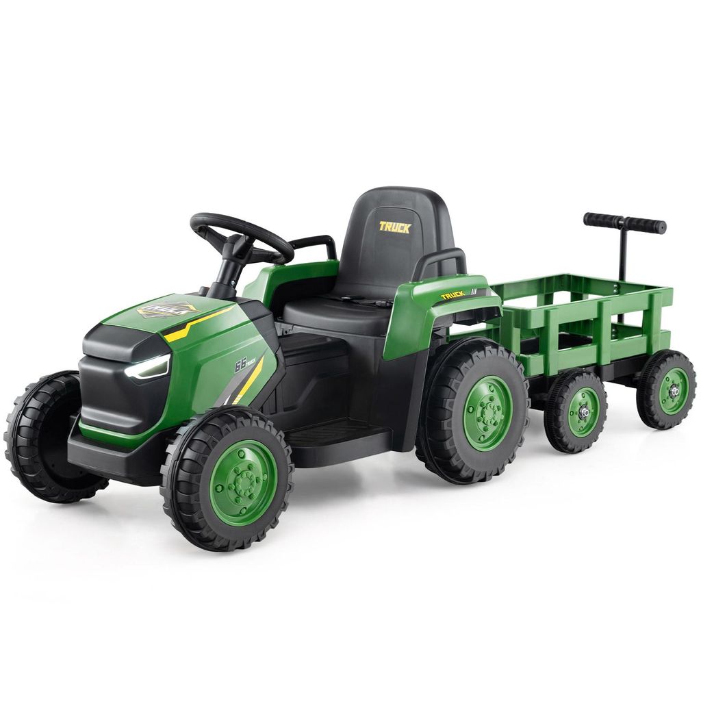 COSTWAY Kinder Rutsch-Traktor, Elektrofahrzeug mit abnehmbaren Anhänger, Fernbedienung, mit LED, Hupe&Musik, Rutschauto Rutschtraktor für Kinder ...