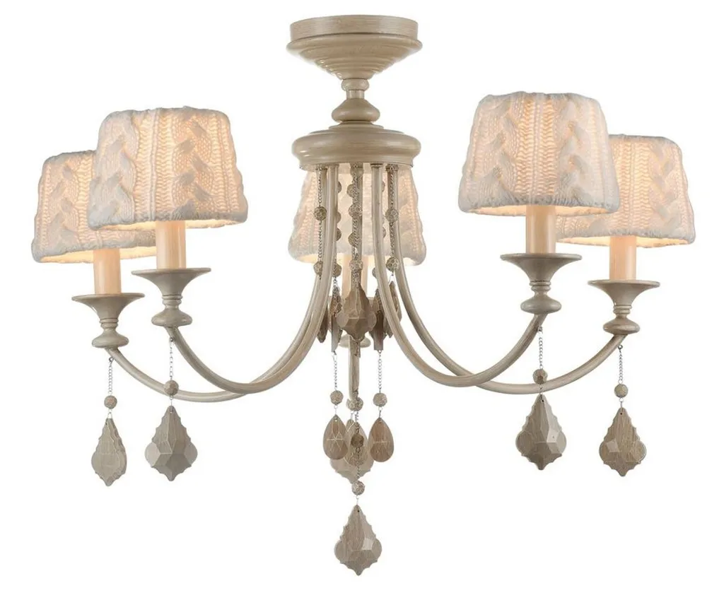 Lustre à Cristal Baroque Casa Padrino 5 Flammes Beige Ø 76 x H. 59 cm
