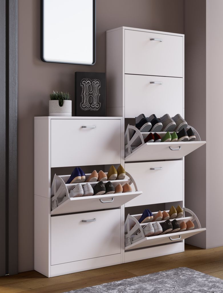 VCM Holz Schuhschrank | Maße: H. 105 x B. 59 x T. 22 cm | 3 Klappen - Sipos L
