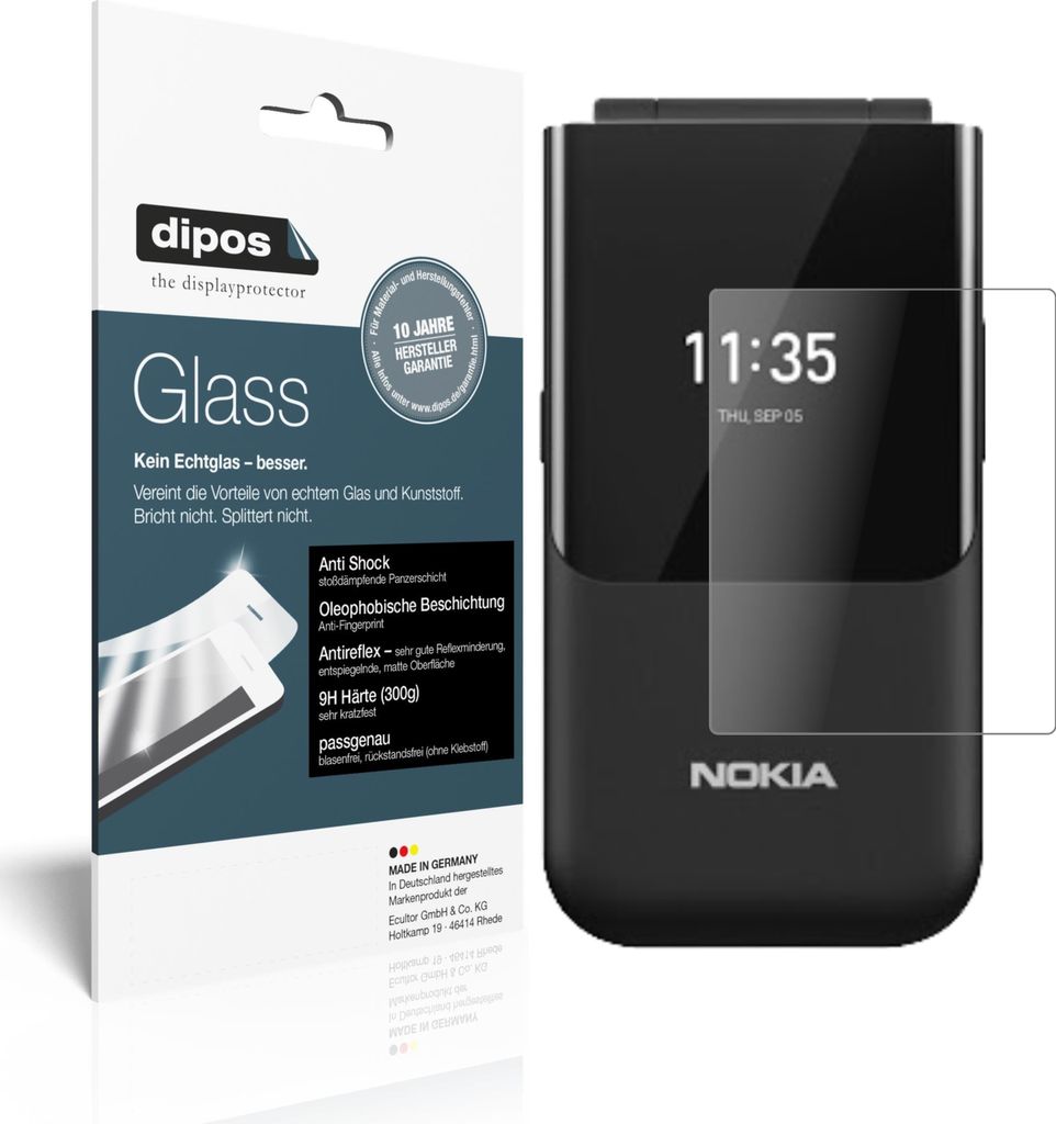 1x Schutzfolie für Nokia 2720 Flip Rückseite matt - Anti-Shock 9H Folie dipos Glass Kunststoffglas
