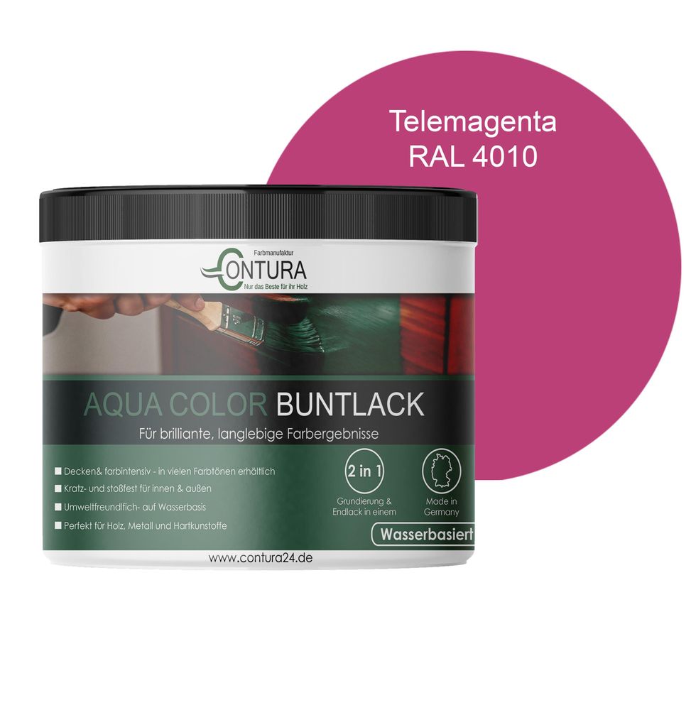 Contura 250ml. Buntlack Lackfarbe Lack Außen Innen Holz Metall Farbe Holzlack Möbellack - RAL 4010 Telemagenta