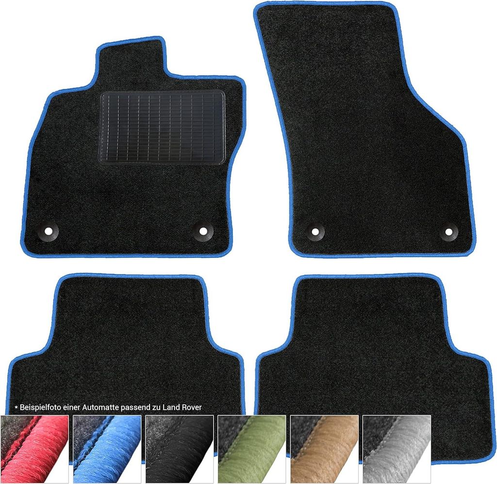moto-MOLTICO Fußmatten Auto Velours Autoteppiche Schwarz Automatten Set 4-teilig passend für Range Rover Sport II ab 2013 (Blaue - Ziernähte)