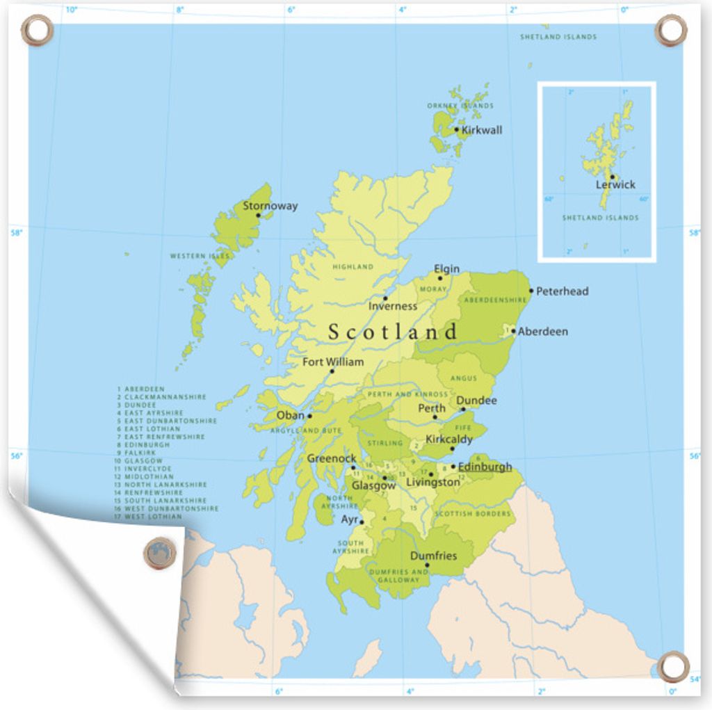 MuchoWow 100x100 cm Outdoor-Poster Gartendeko Sichtschutz Garten Poster für den Garten Grüne Karte von Schottland