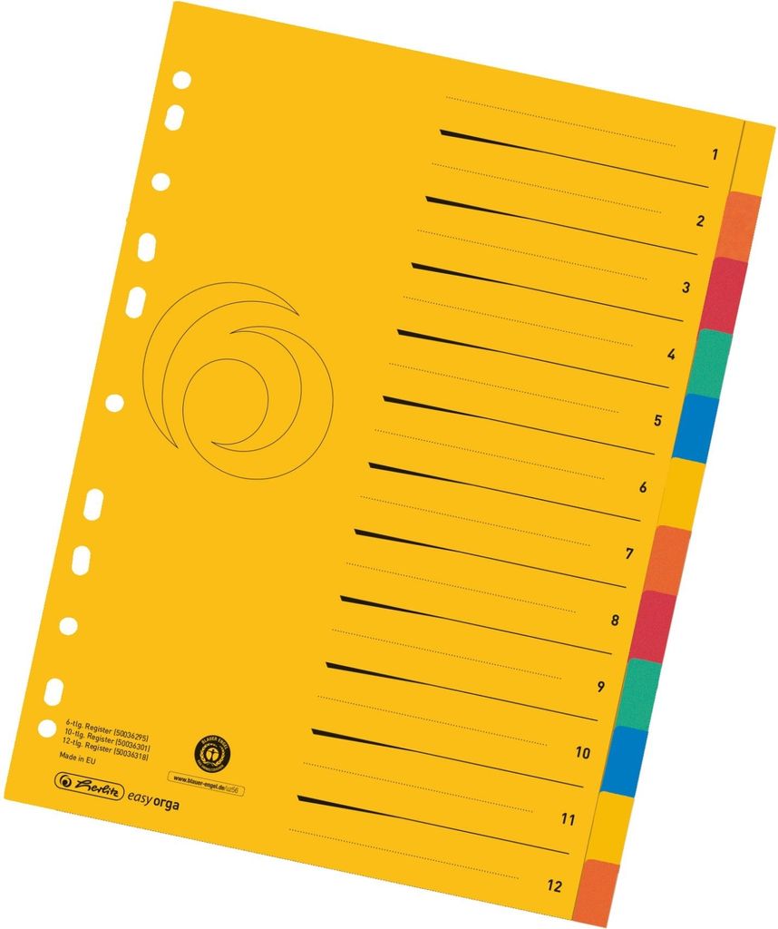 Register A4 XXL Manila-Karton 12-teilig 5 Farben Packung mit 20 Stück