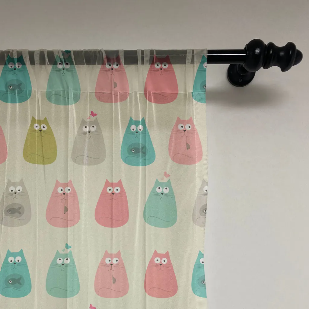 ABAKUHAUS Arazzo con gatti, Stampa ripetitiva con gattini Amici felini divertenti Umori Felici sorpresi, Soggiorno Camera da letto Arazzo in raso setoso, 135 cm x 274 cm, Blush Seafoam - 2