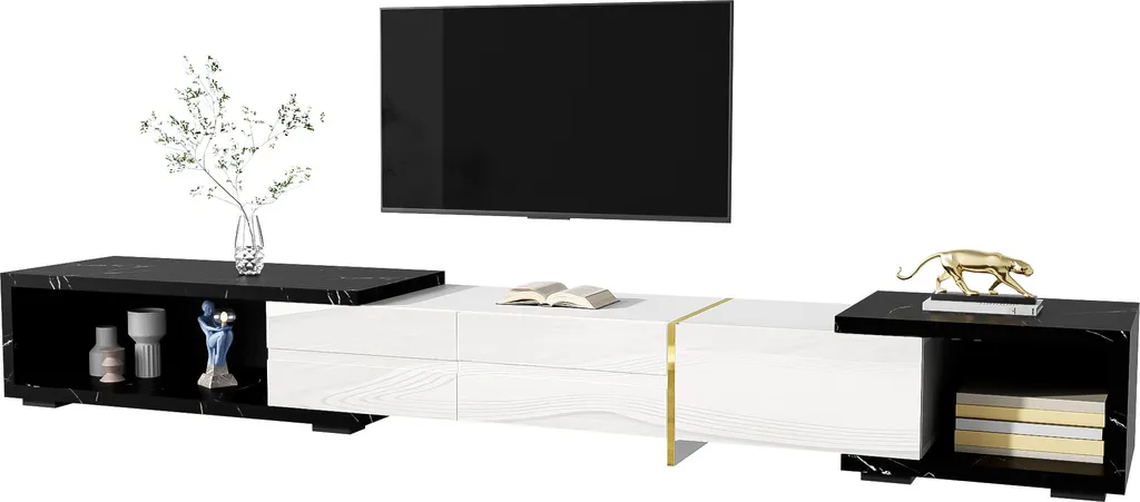 Grand banc TV design scandinave blanc et noir avec rangement 260 cm