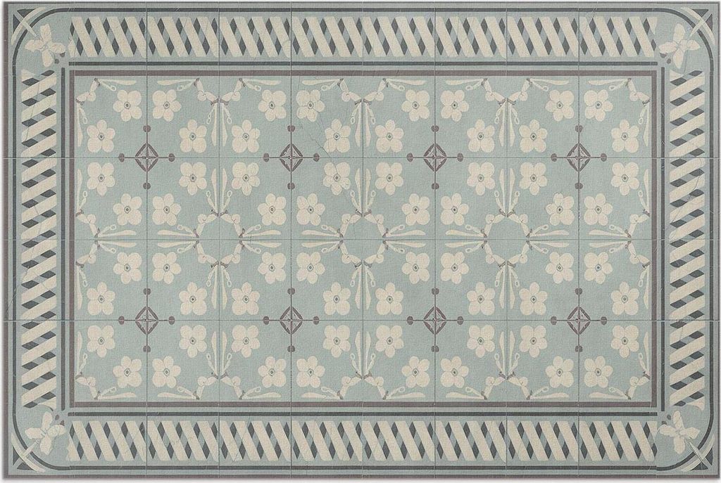 Elegante Vintage-Fliesen mit Blumen – Vinylteppich – 80x120 cm – Outdoor Teppich – Terrasse – Wetterfest – Modern