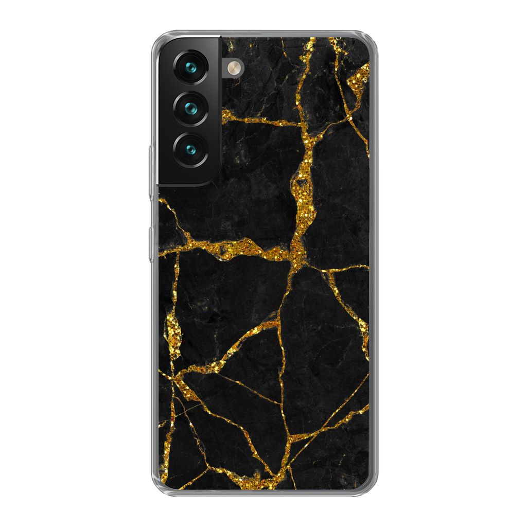 MuchoWow Handyhülle Schutzhülle Hülle für Samsung Galaxy S22 Plus Marmor - Gold - Schwarz - Marmoroptik - Glitter Silikon Softcase Handy Hül...