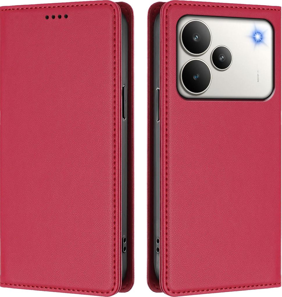 Handyhülle für Realme P4, Kunstleder Klapphülle Stoßfeste Magnetische Hülle mit Ständer Rot