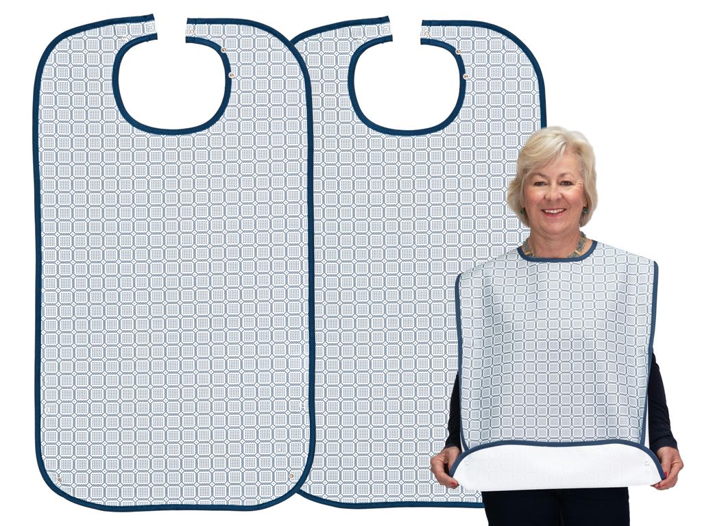2er Set Erwachsenen-Lätzchen 100% Polyester, weiß/blau Produktbild 