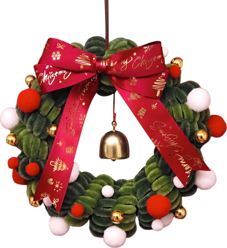 1 Set Weihnachtskranz-Bastelset mit rotem und grünem Pfeifenreiniger, Glöckchen, Weihnachtsmann- und Rentieranhänger, Schleife, DIY-Weihnachtsba...