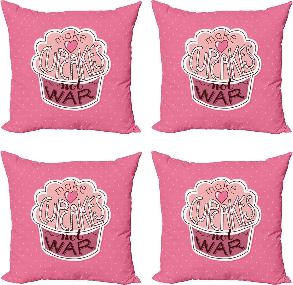 ABAKUHAUS lustige Wörter Kissenbezug Set (4 Stück), Machen Cupcakes Punkte, Moderner Doppelseitiger Digitaldruck, 40 cm x 40 cm, Rosa Getrocknete...