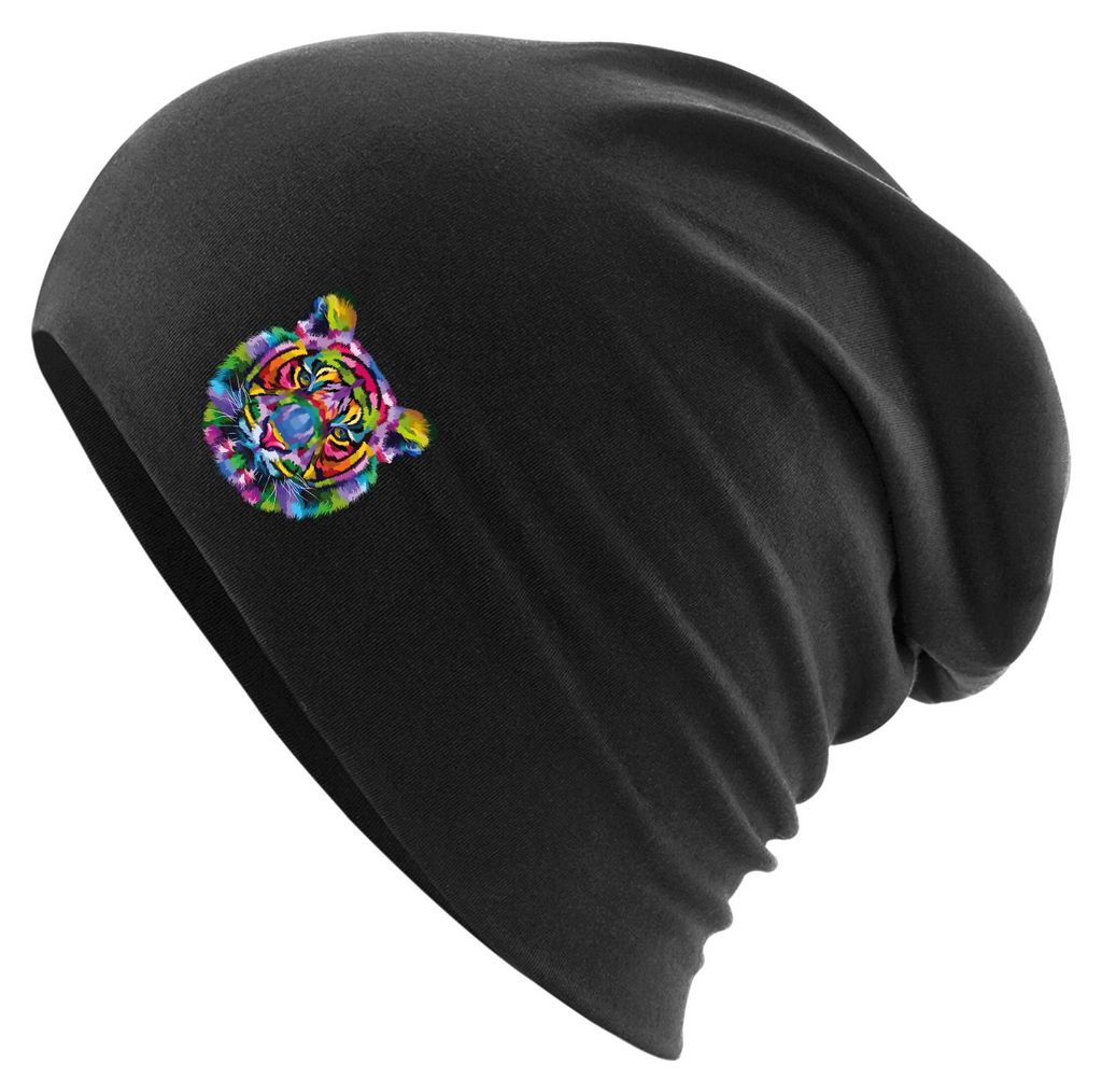 Huuraa Beanie Tiger Kopf Colorful Black One Size Baumwolle und Elasthan Mütze Geschenkidee
