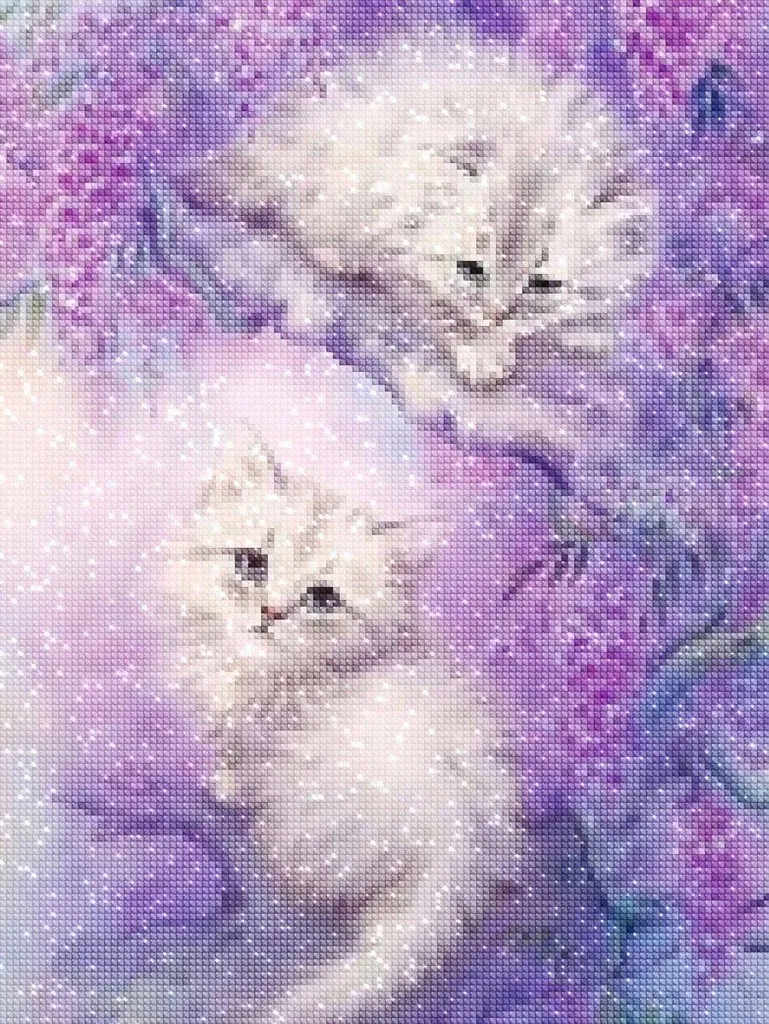 Broderie de diamants Deux chats blancs 35x45 cm - Kit Diamond Painting
