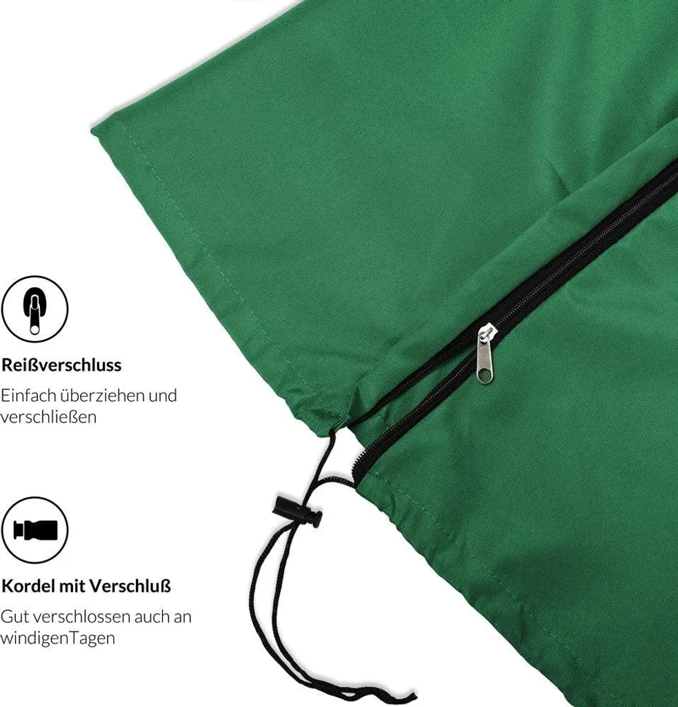 Protection parasol 3m en polyester vert imperméable avec zip de serrage - 6