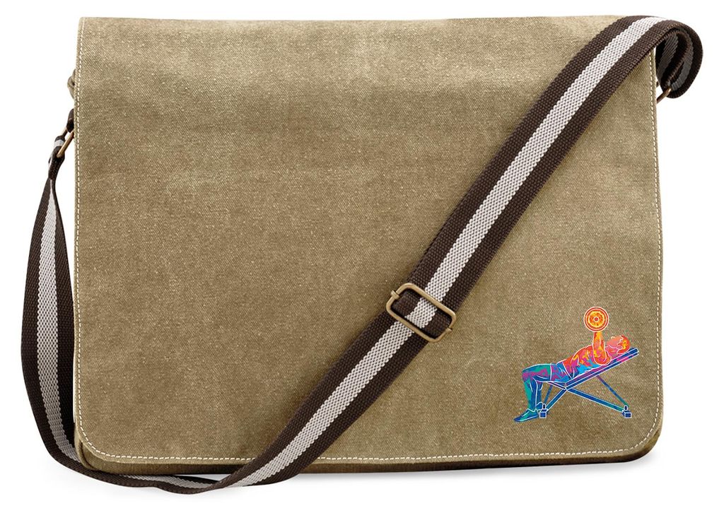 Huuraa Umhängetasche Fitness Training Bench Press bunte Silhouette 14 Liter Sahara Canvas Laptoptasche Geschenkidee