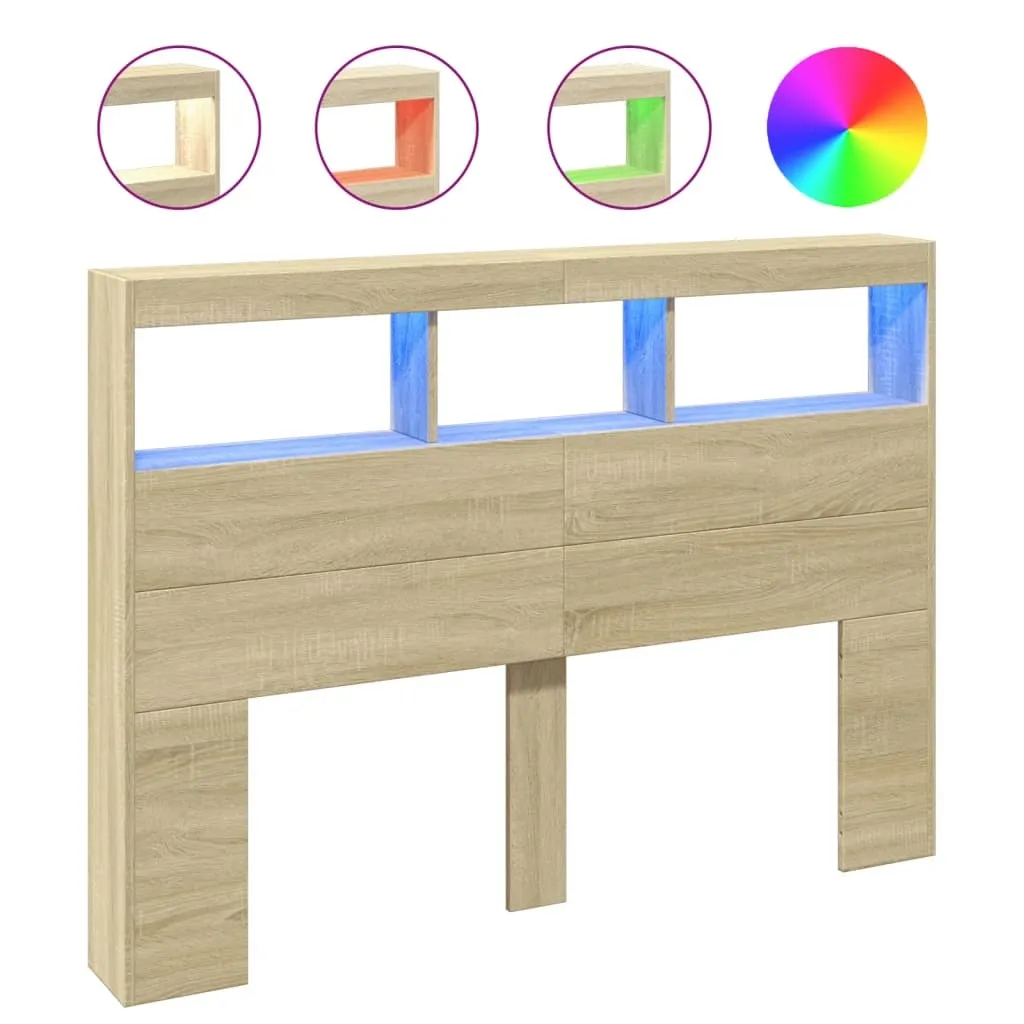 Testata Letto per Camera Matrimoniale 140cm Rovere Sonoma con LED