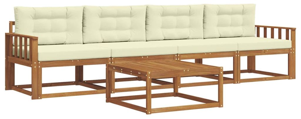 vidaXL Outdoor-Sofagarnitur mit Kissen 5 pcs Natur und Creme