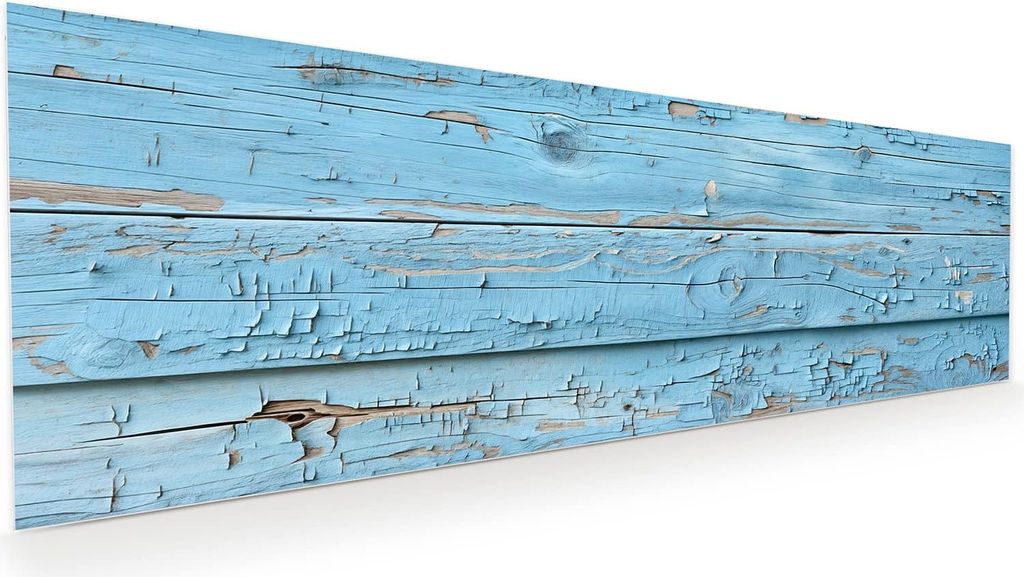 Glasbild 120x40cm in XXL für Wohnzimmer, Schlafzimmer Motiv Altes Holzblau