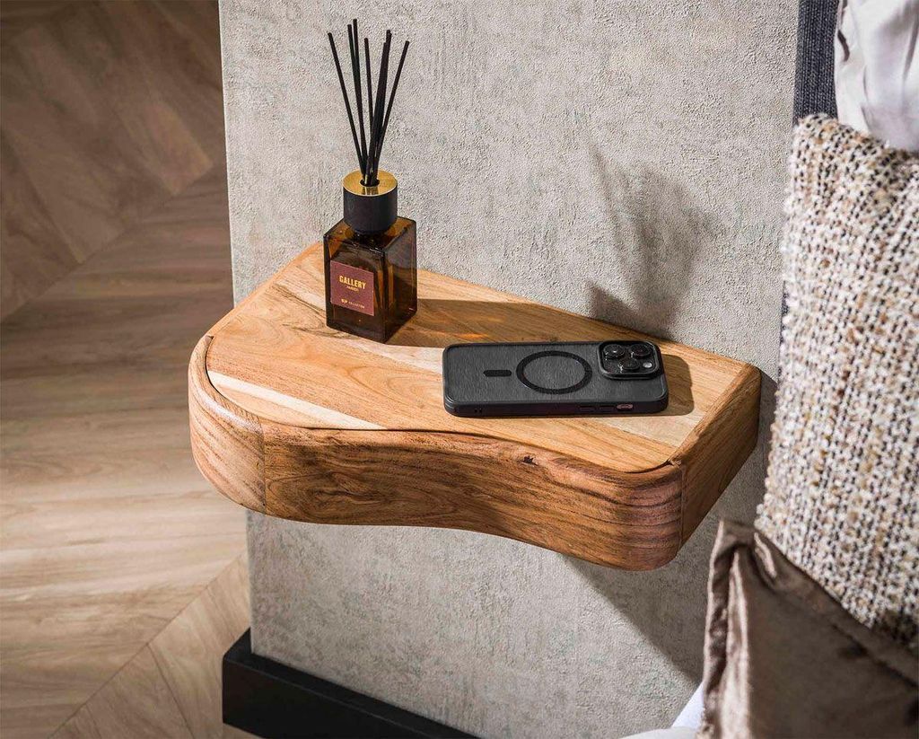 Nachttisch 2 ́er Set CURNO hängend organische Form aus Akazien Holz