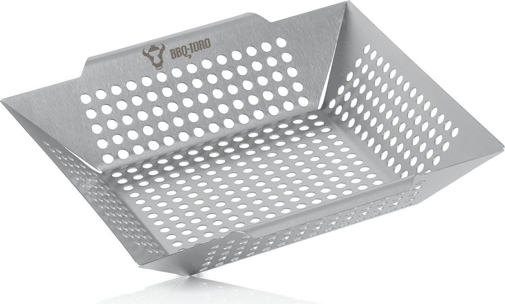 BBQ-Toro Edelstahl Grillkorb | 30 x 30 x 5,5 cm | Grillschale für Gasgrill, Grillpfanne