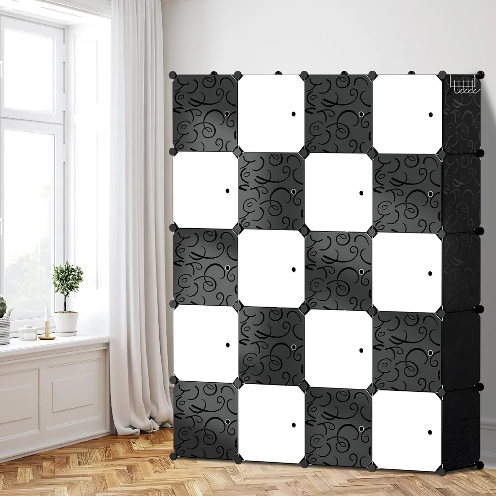 Étagère enfichable modulable 20 cubes et penderie flexible 175cm
