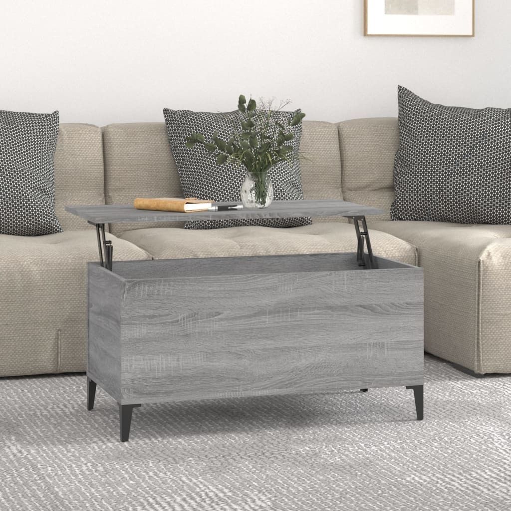 The Living Store Couchtisch Grau Sonoma 90x44,5x45 cm Holzwerkstoff