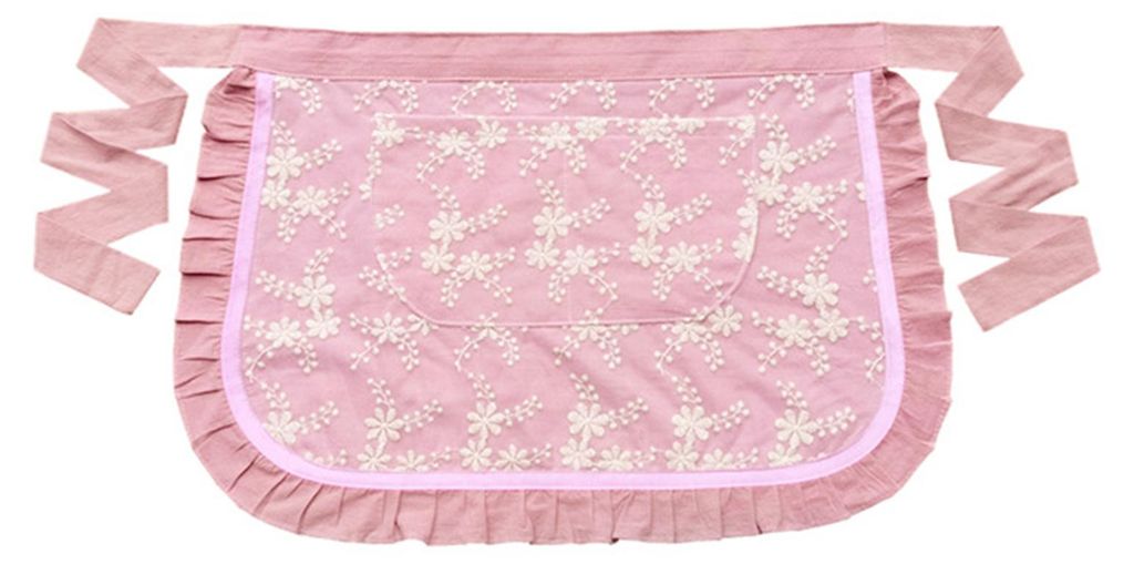 Kurze, weiche, ölbeständige Schürze mit Spitzenstickerei und zwei Taschen für Damen in der Küche