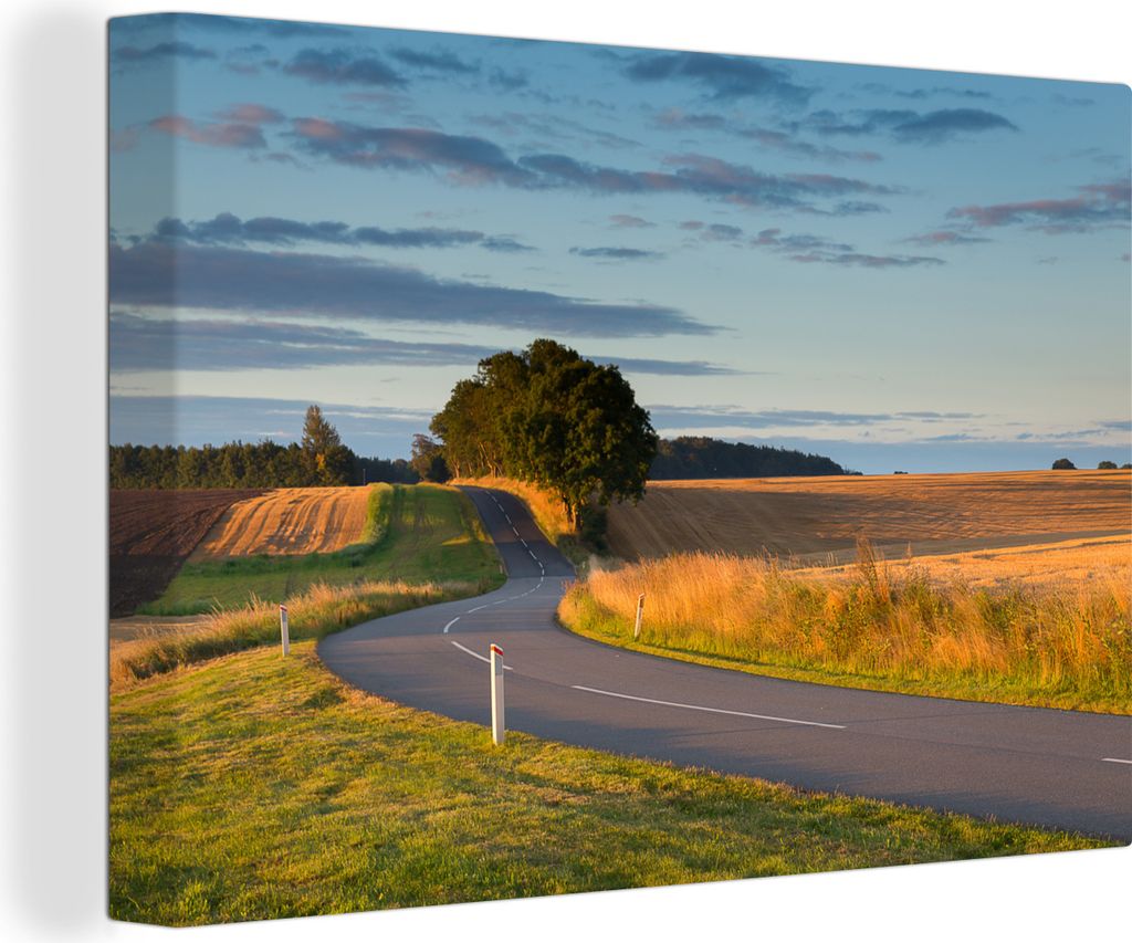 OneMillionCanvasses - Leinwandbilder - 140x90 cm, Straße durch Felder in Dänemark, Wandbilder Kunstdruck Wanddekoration
