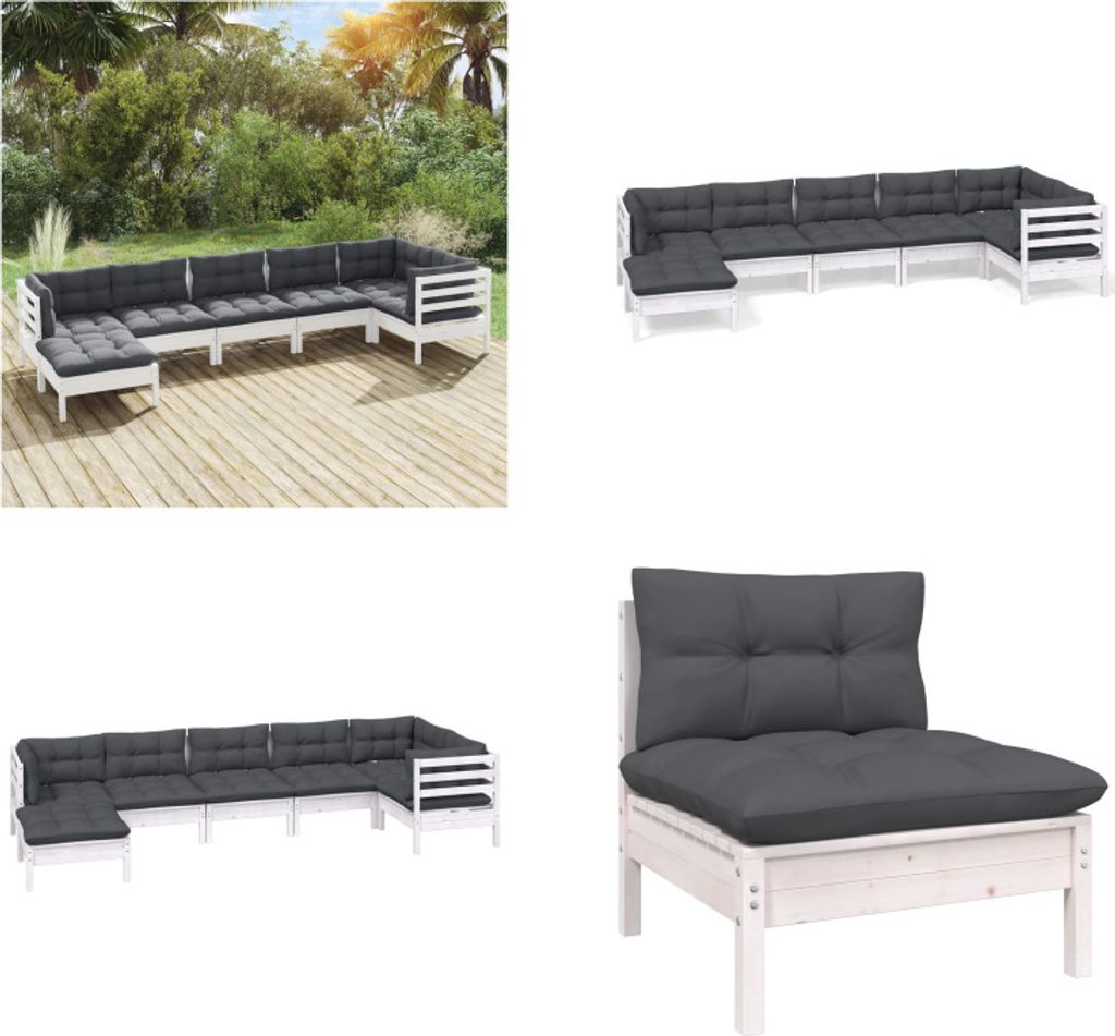 vidaXL 7 tlg. Garten Lounge Set mit Kissen Weiß Kiefer Massivholz - Garten-Lounge-Set - Garten-Lounge-Sets - Gartenmöbel-Set - Gartenmöbel-Sets
