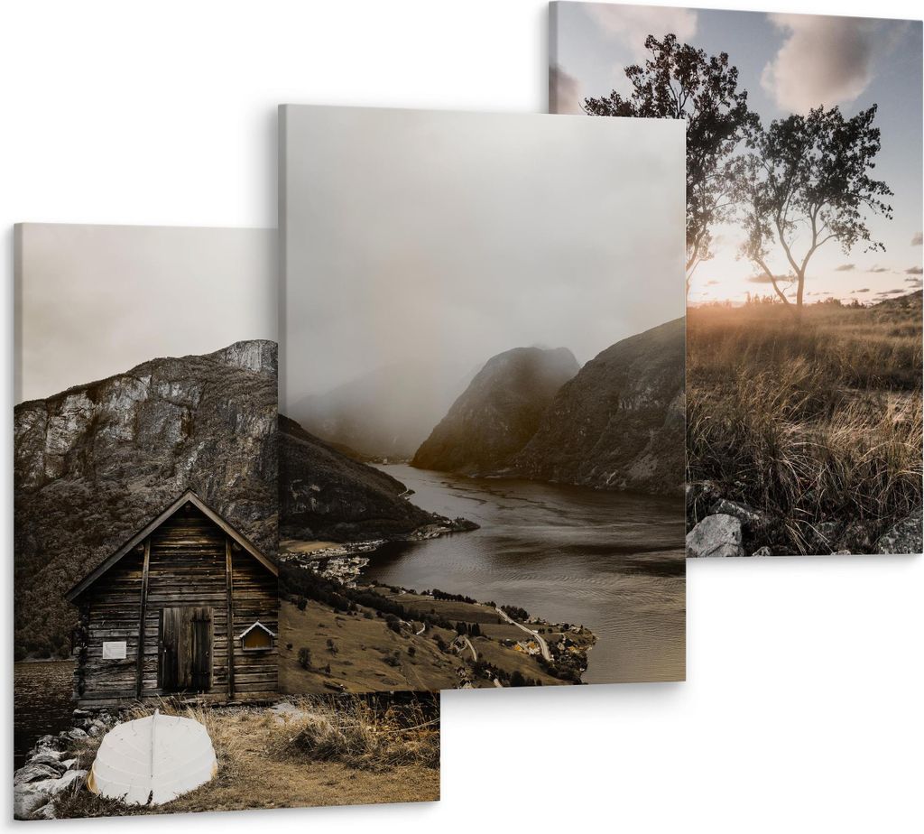 Muralo Leinwandbilder Set Aufhängefertig 3 Bilder 30x40cm BERGEN Bäume Landschaften 3D Wandbilder Für Wohnzimmer