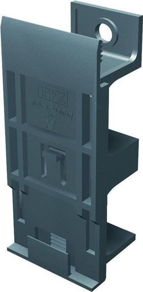 A 3D render of a gray plastic mounting bracket.