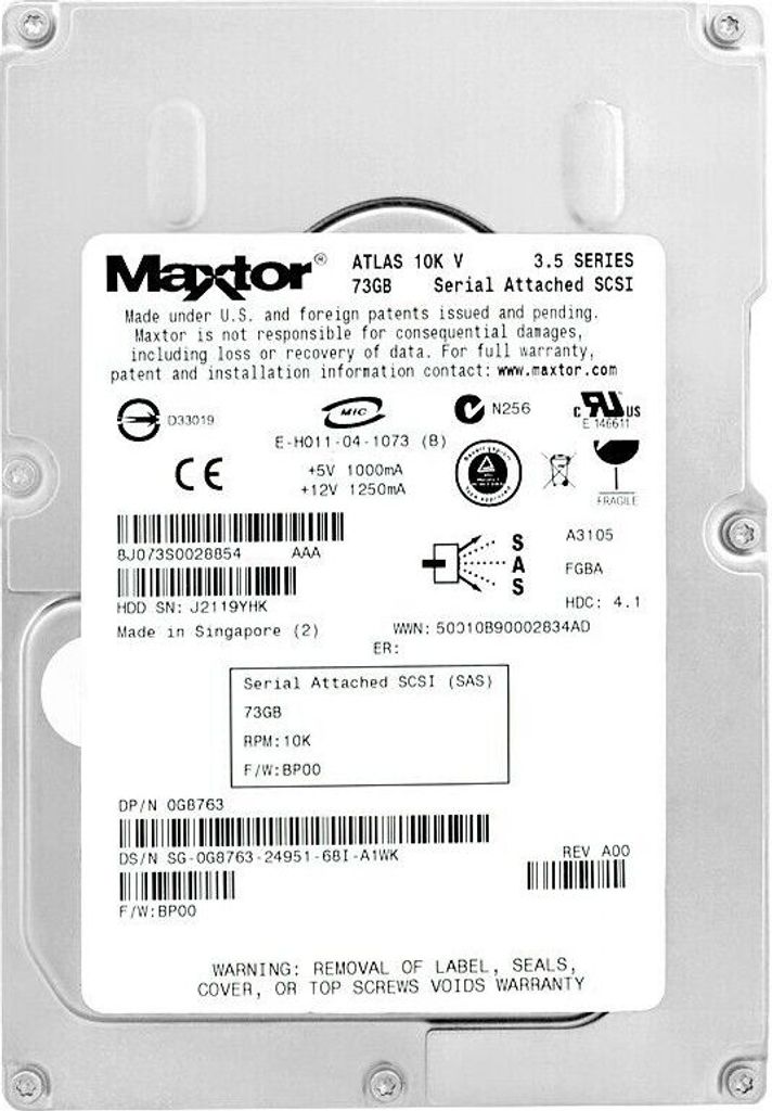 Festplatte Dell Atlas 10 K V 73GB 10000Rpm Sas 3.5"Zoll 0G8763