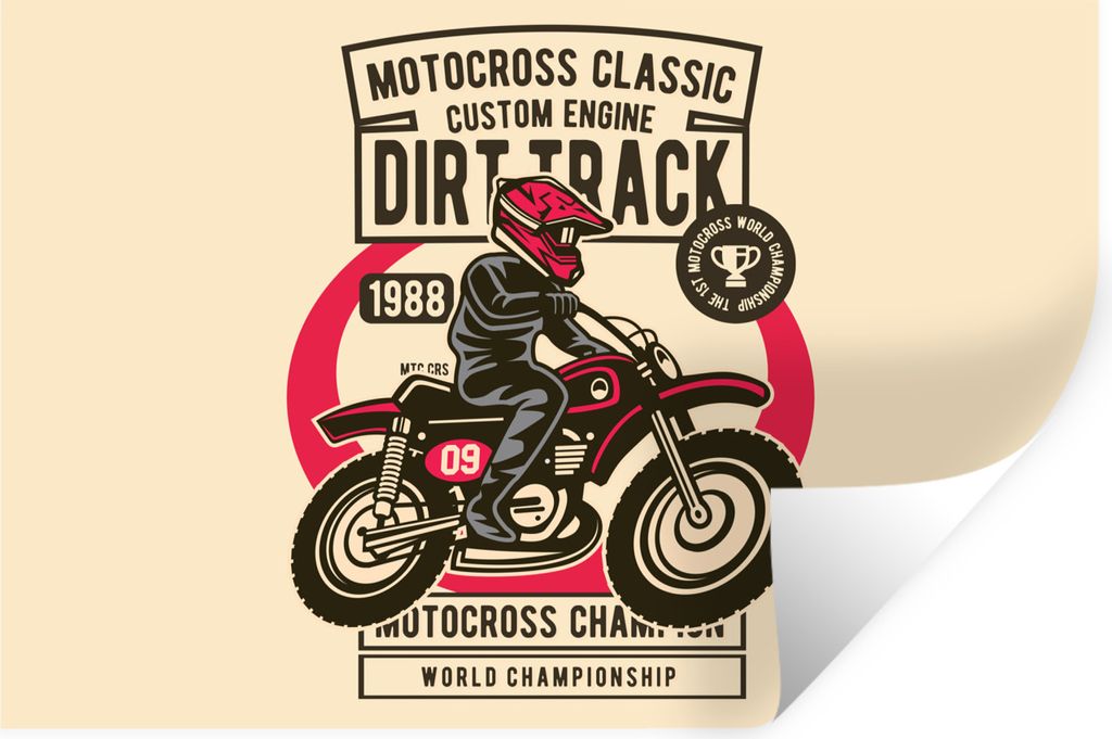 MuchoWow Wandtattoo Wandsticker Wandaufkleber Motorrad - Vintage - Zeichnung 120x80 cm Selbstklebend und Repositionierbar - Selbstklebend - Fotot...