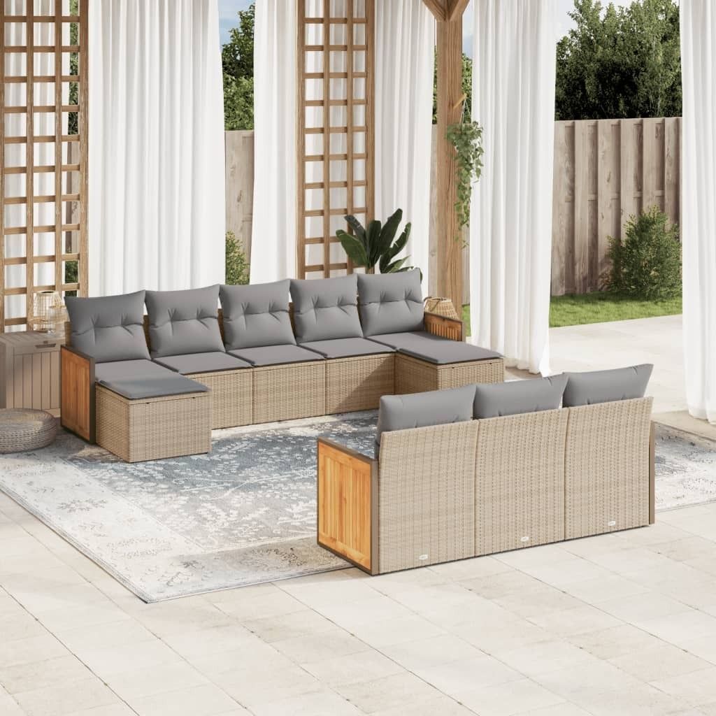 Maison Exclusive - 10-tlg. Garten-Sofagarnitur mit Kissen Beige Poly Rattan