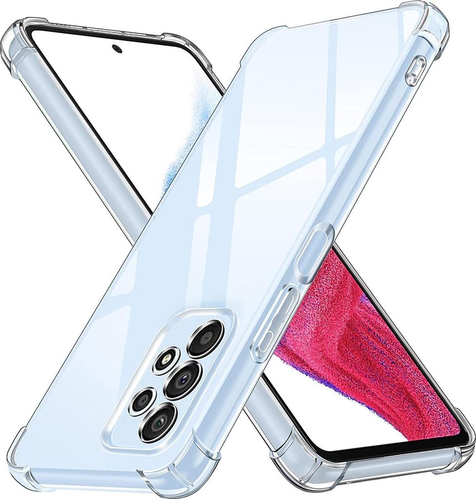 Two transparent phone cases are shown diagonally against a white background.