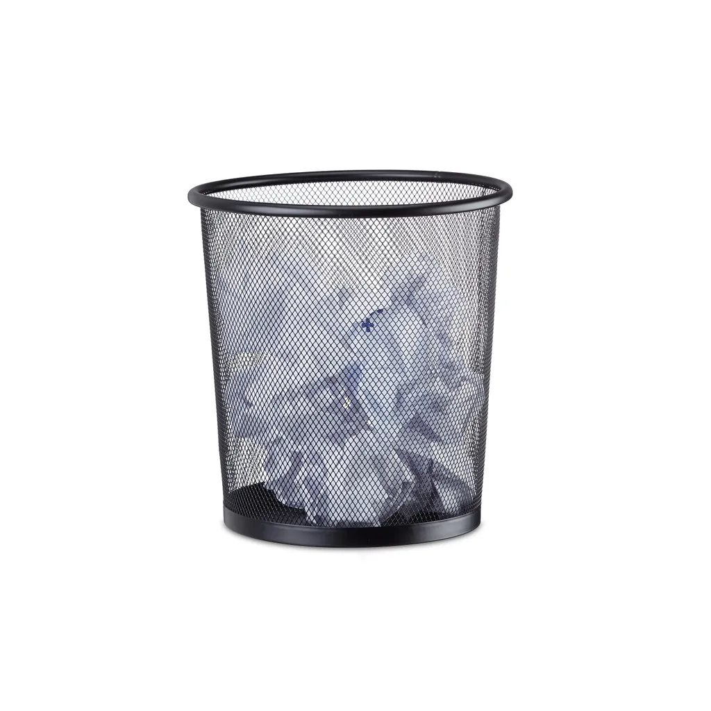 Poubelle de bureau ronde en maille métallique Relaxdays - Métal tressé noir