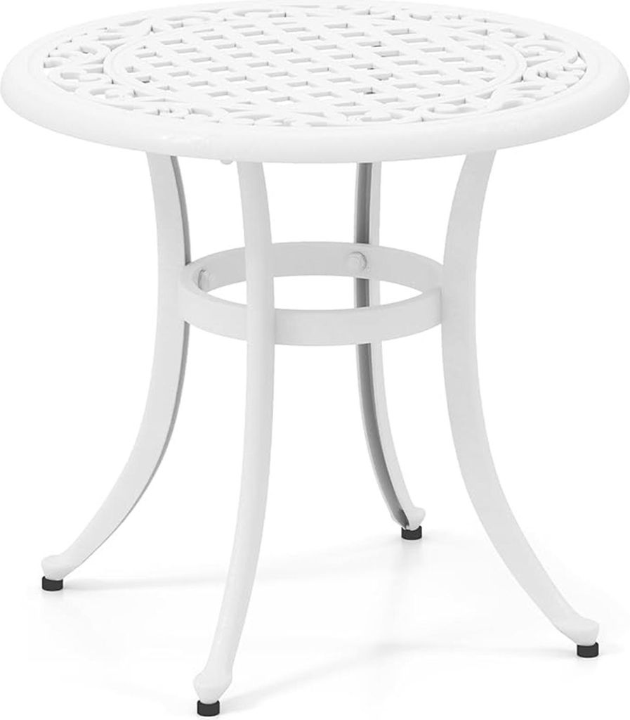 Runder Gartentisch, Terrassentisch aus Gussaluminium mit verstellbaren Füßen, allwettertauglicher runder Beistelltisch, 60 x 60 x 53 cm, Weiß