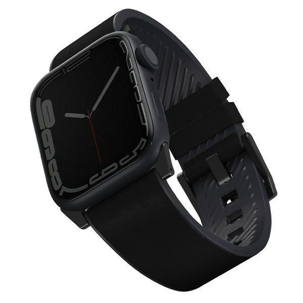 Uniq Straden Wasserdichtes Leder Hybrid Apple Watch Armband 45/44/42Mm - Mitternacht (Schwarz)