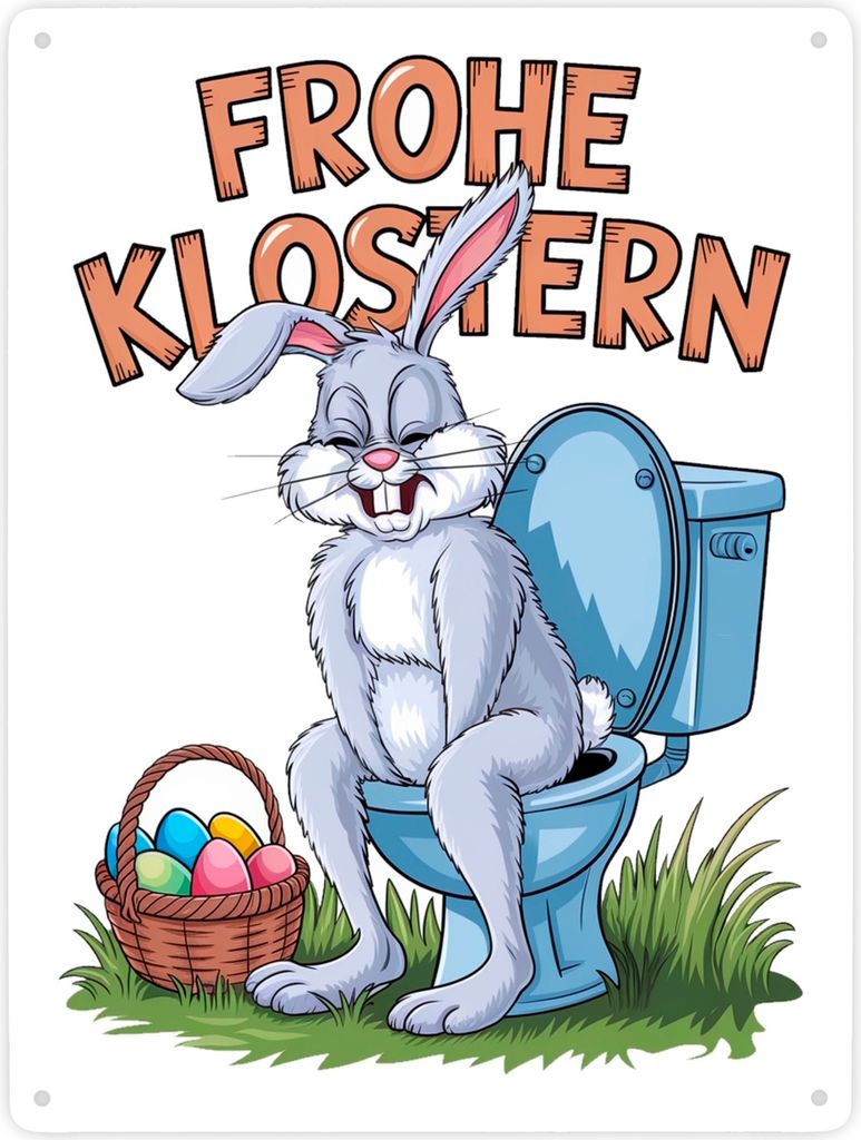 Frohe KLOstern Osterhase Metallschild XXL in 28x38 cm für Humorliebhaber