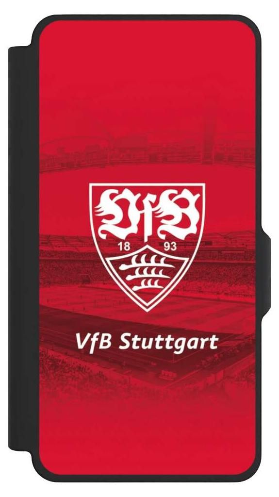 NIVOCASE Klapphülle für Samsung Galaxy S26+ Handyhülle aus Kunst Leder NIVOflip schwarz Offizielles Lizenzprodukt Stadion VfB Stuttgart
