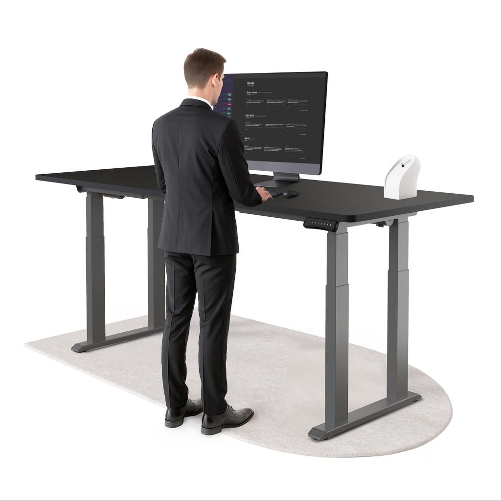 DESKSPACE Höhenverstellbarer Schreibtisch elektrisch mit leisem Dual-Motor – stabiles 4-Bein-Gestell (Grau Gestell, Schwarz Tischplatte, 200×80...
