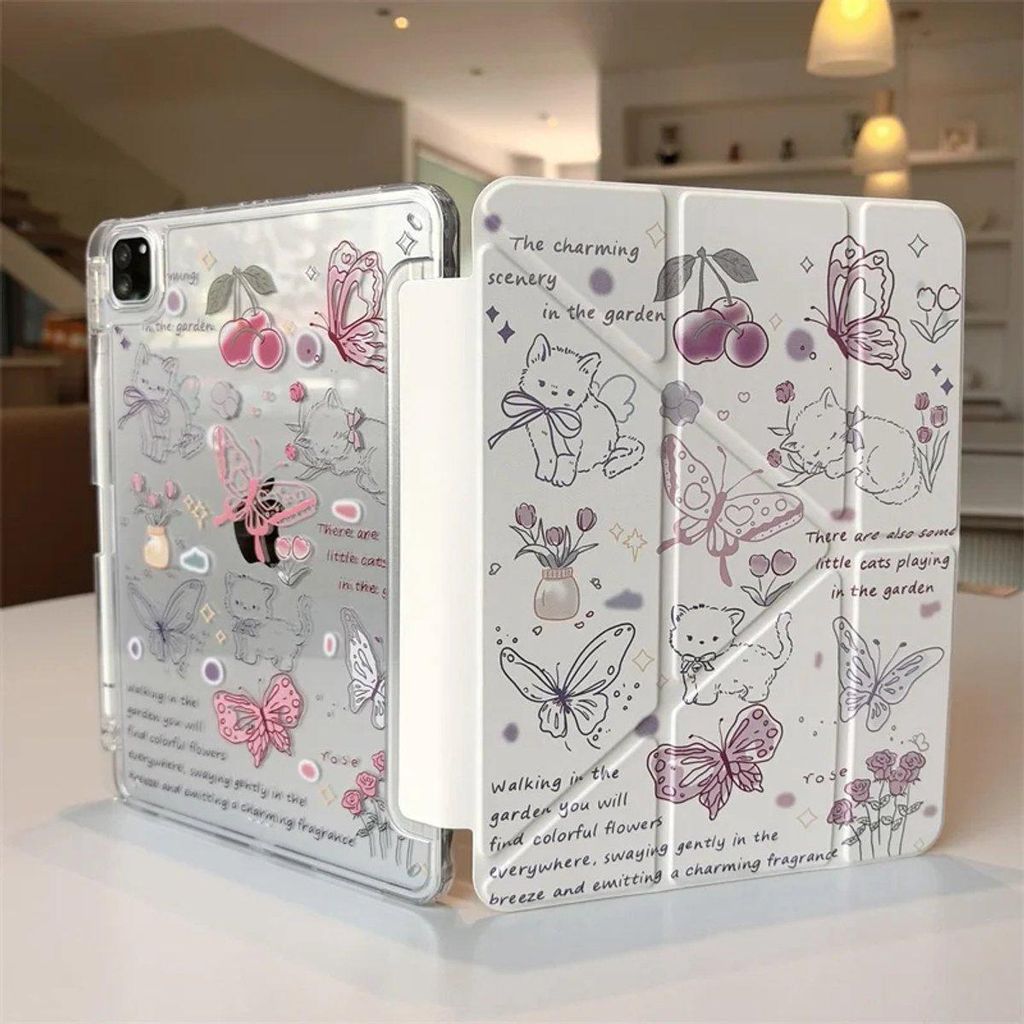 Tablet Hülle für iPad 11 A16 2025 Case Cover Tasche Stifthalter Y-Faltbar Rosa Katze