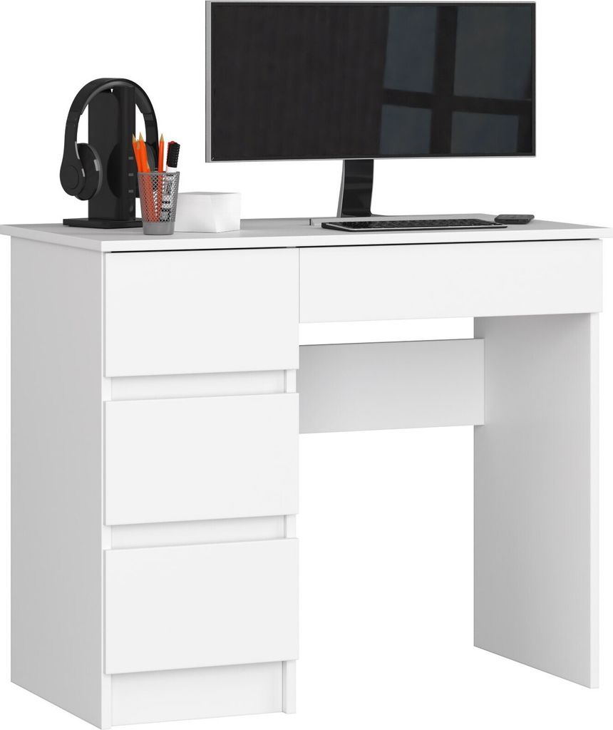 PC-Schreibtisch AKORD A7 links in der Farbe Weiß mit B90 x Produktbild 1
