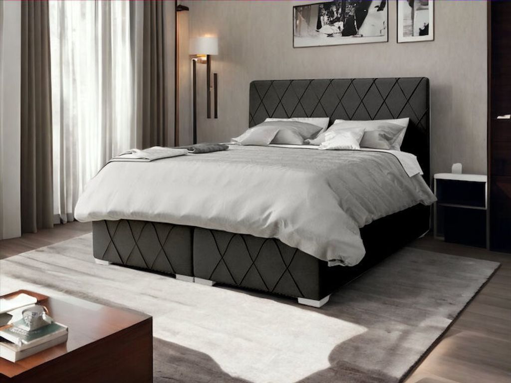 Boxspringbett GENESIS 160 x 200 cm Amor Velvet 22 Schwarz Bett mit zwei Bettkästen und Matratze,Komplett-Set mit Topper, Doppelbett, Polsterbett